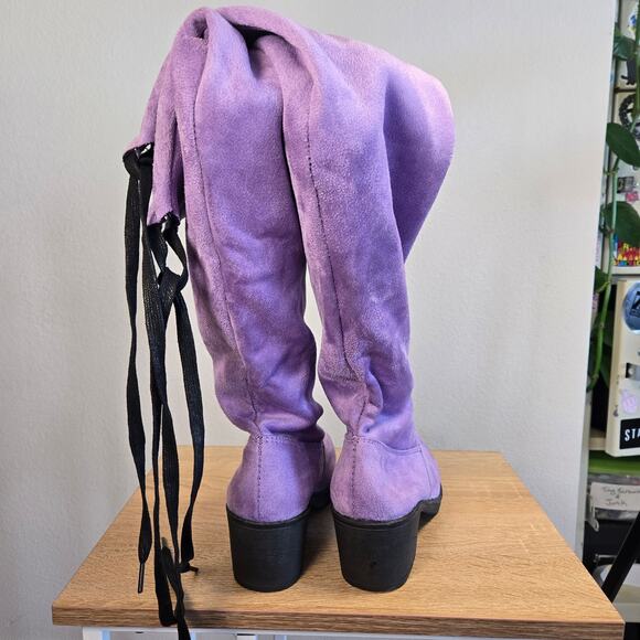 Size 8 Funtasma Lavender Faux Suede Over the Knee Boots Lace Back Coquette Mod - Picture 3 of 5